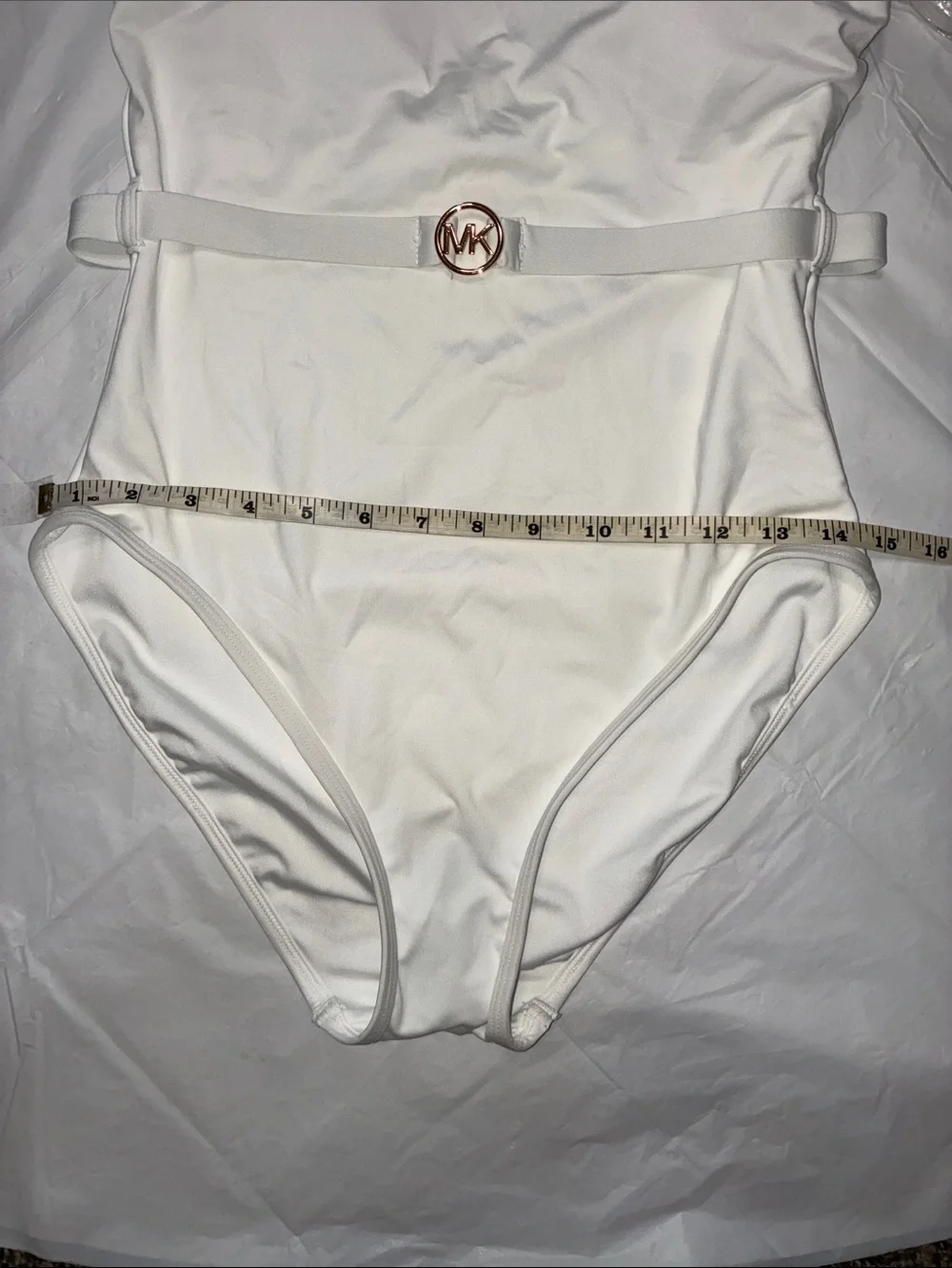 Michael Kors White Strapless One-Piece Swimsuit with MK Belt